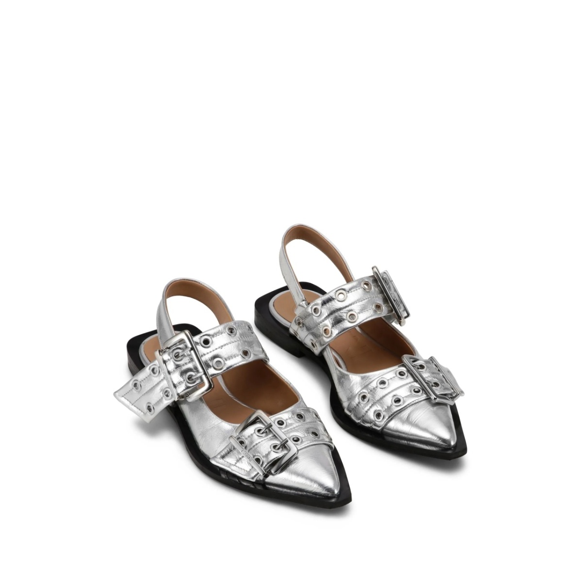 double-buckled metallic-effect ballerina shoes - Img 2