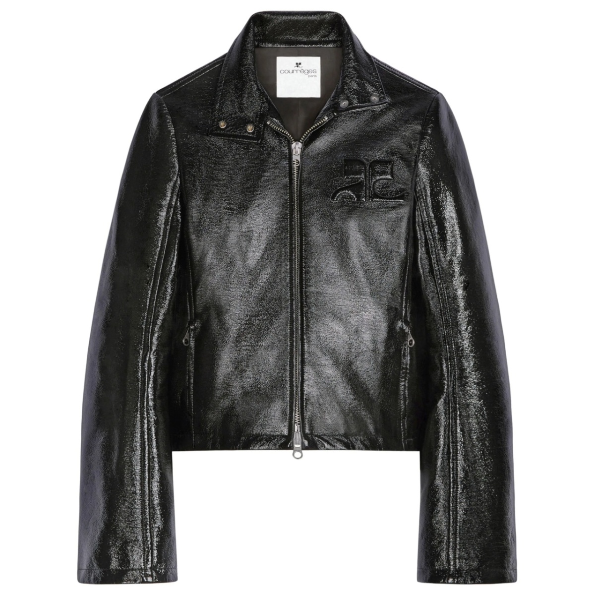 embossed-logo zip-fastening jacket