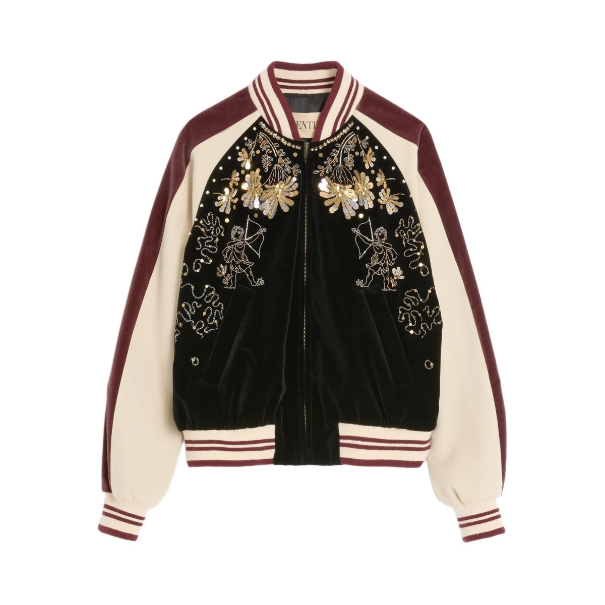 embroidered velour bomber jacket