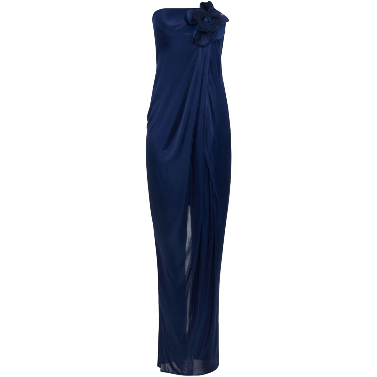 floral-appliqué satin dress