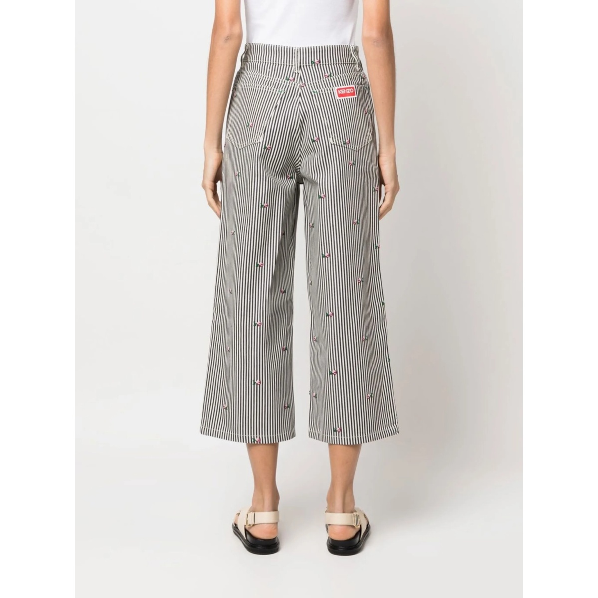 floral embroidered striped cropped jeans - Img 4