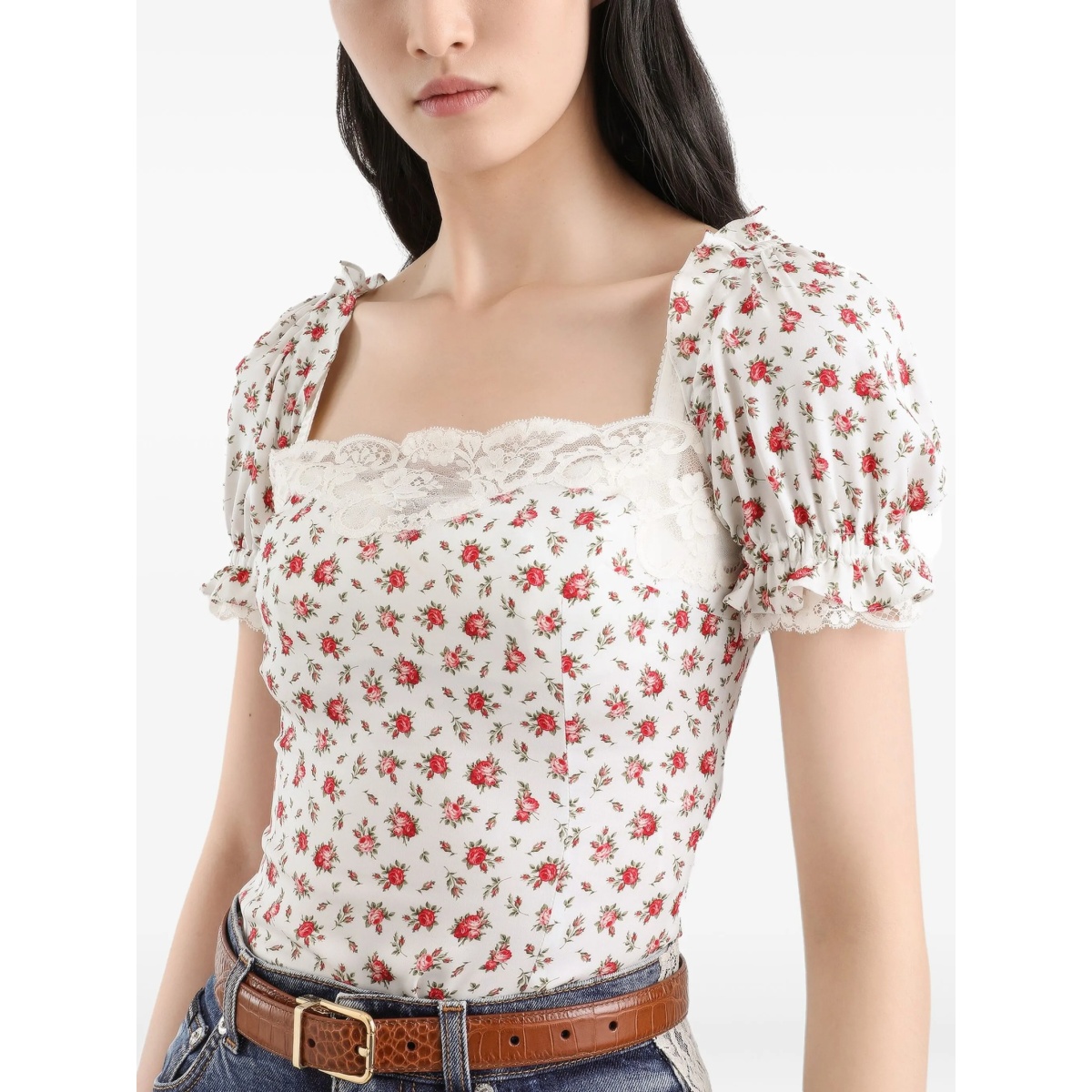floral-print lace-trim top - Img 4