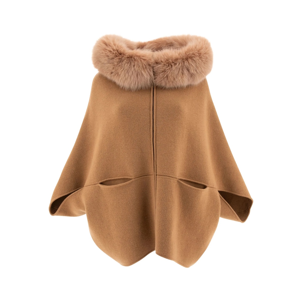 fox-trimmed hooded poncho