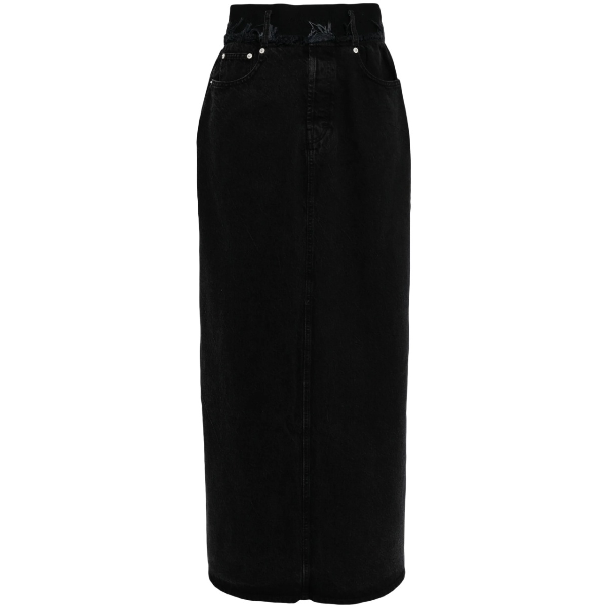 front-slit denim maxi skirt