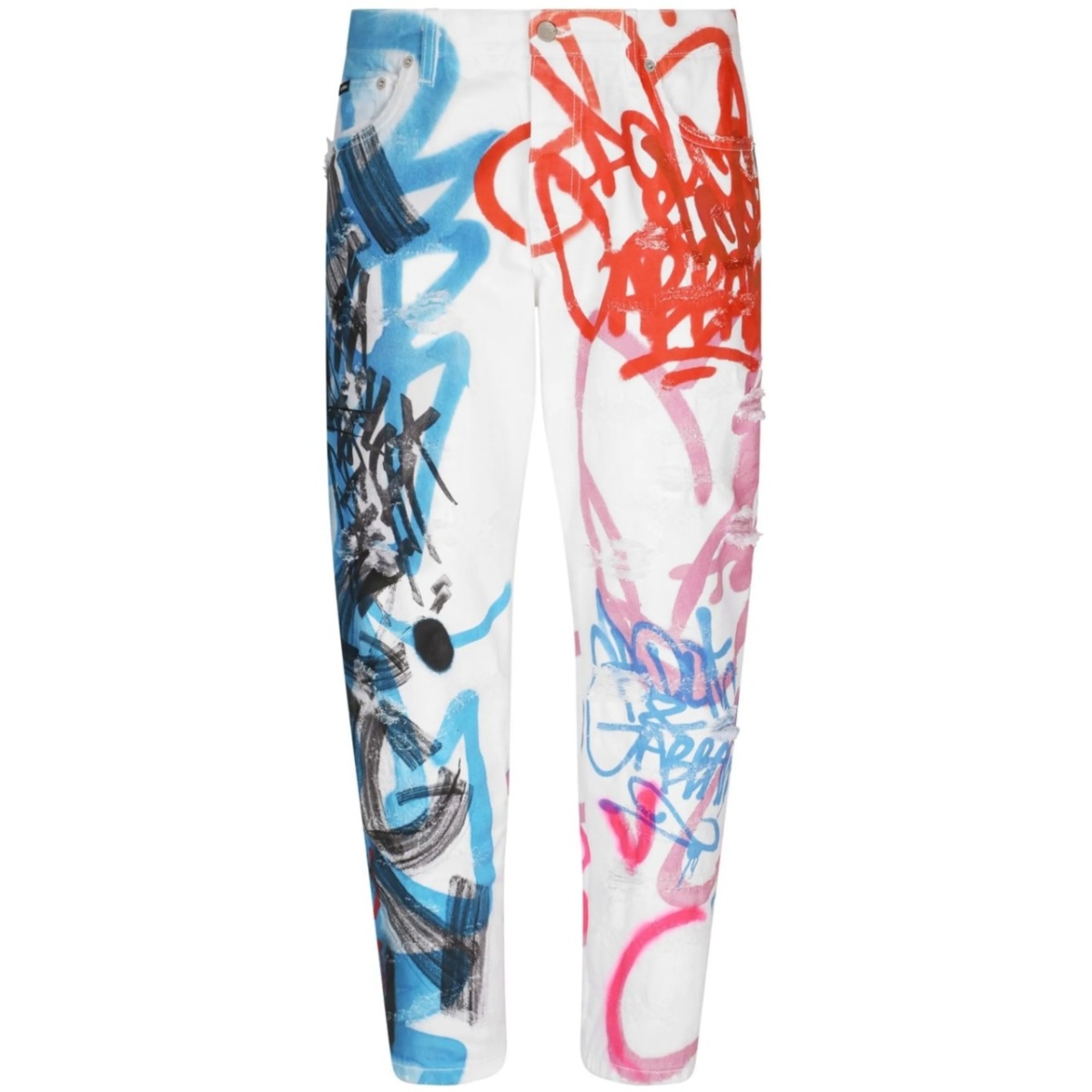 graffiti-print straight leg jeans