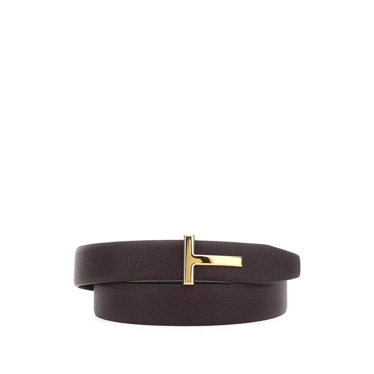 grained leather T-buckle belt