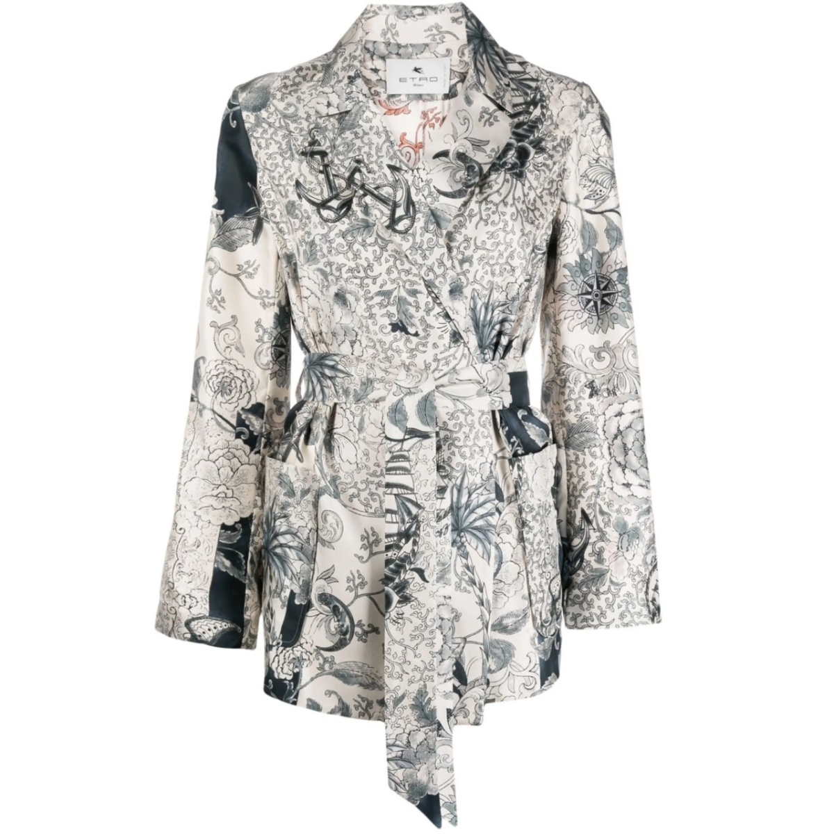 graphic-print belted silk jacket