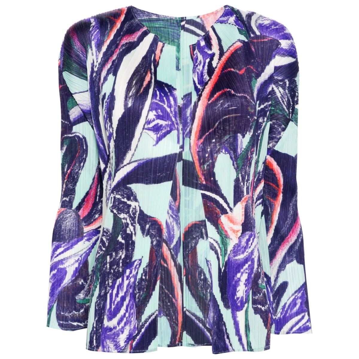 graphic-print pleated cardigan