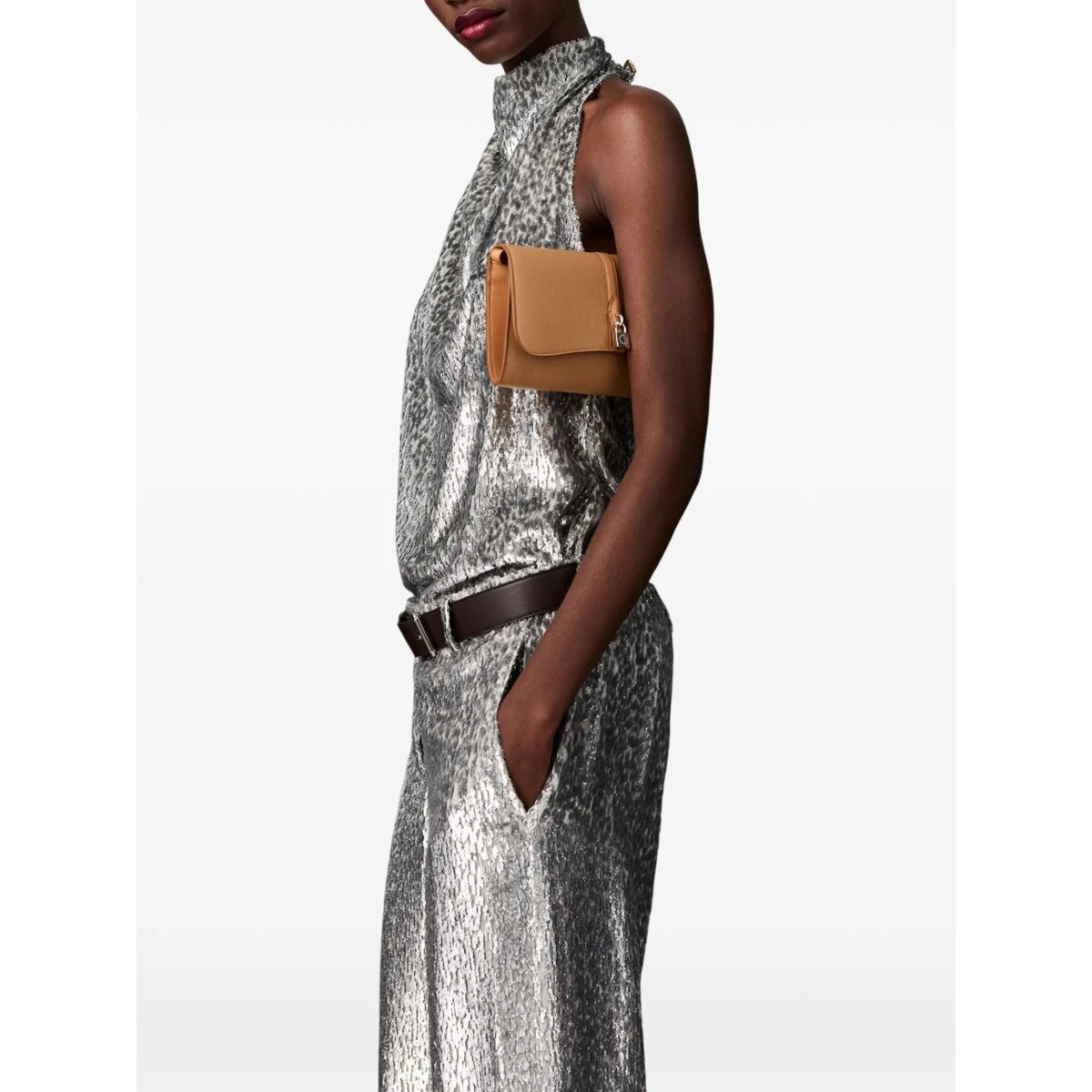 halterneck textured-velvet top - Img 3