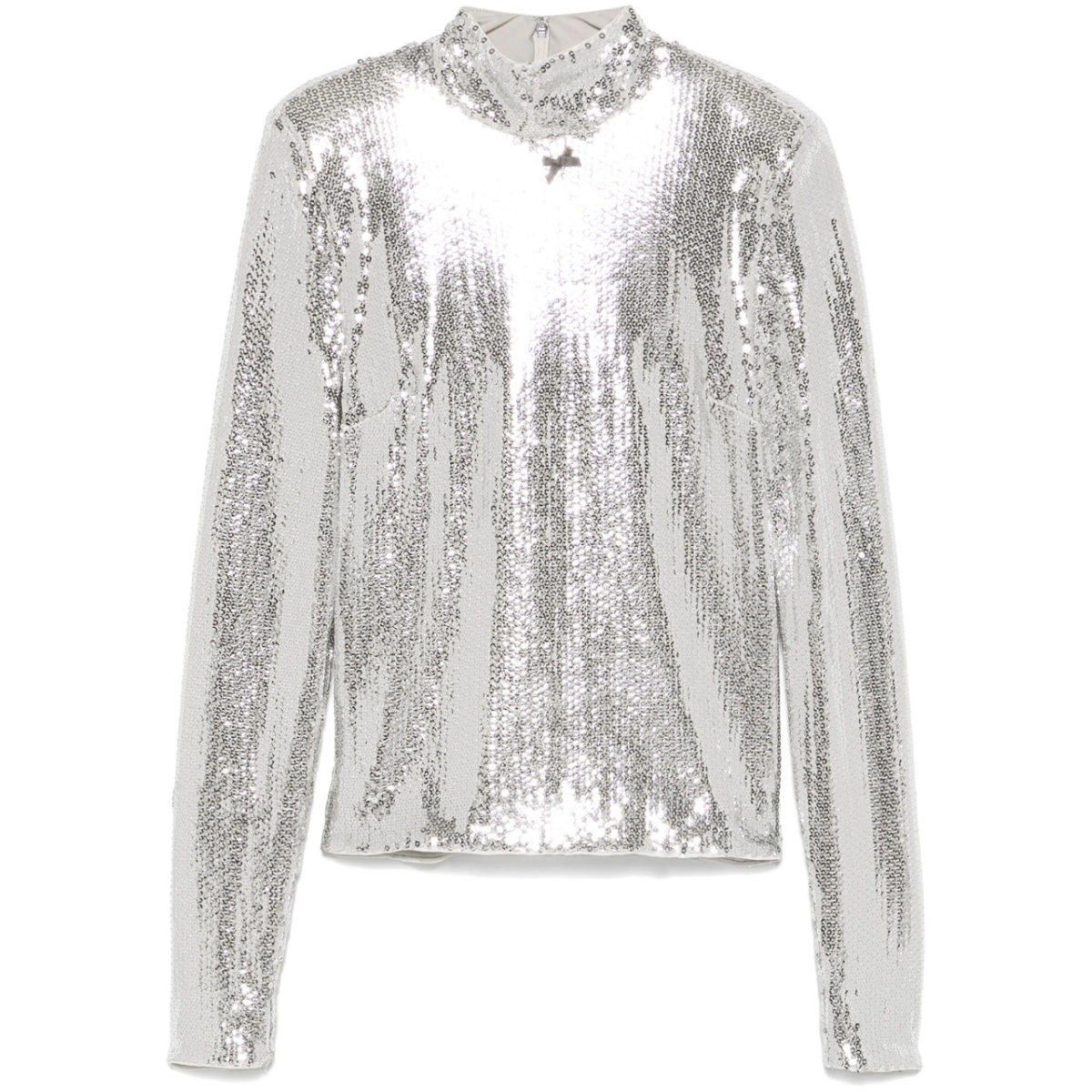 high-collar sequinned top