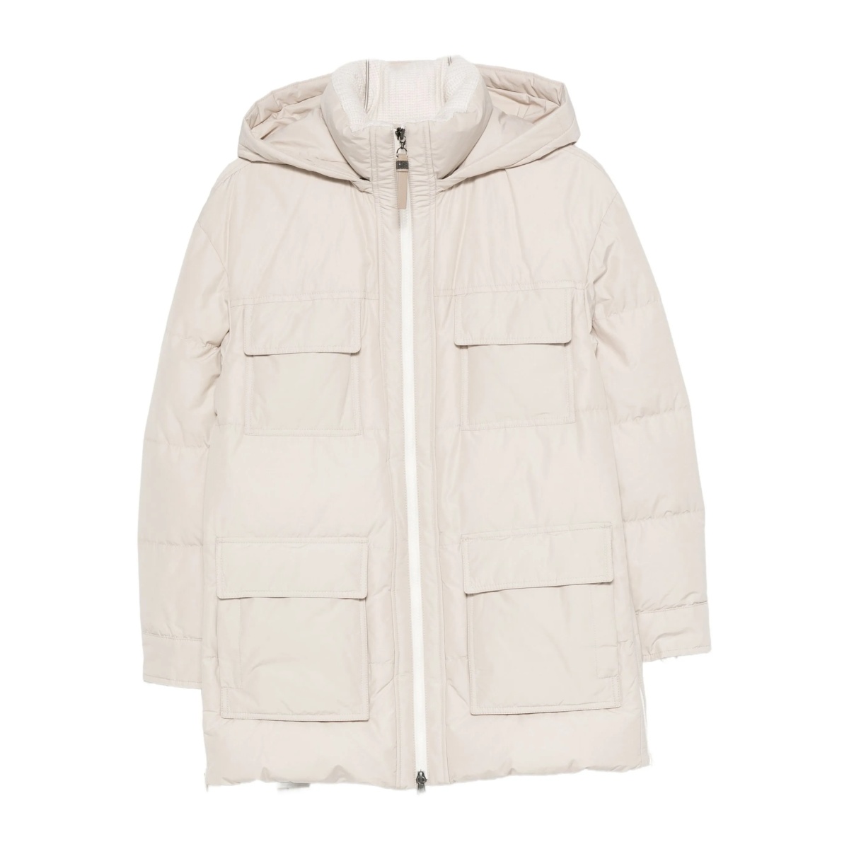 hooded flap-pocket puffer coat