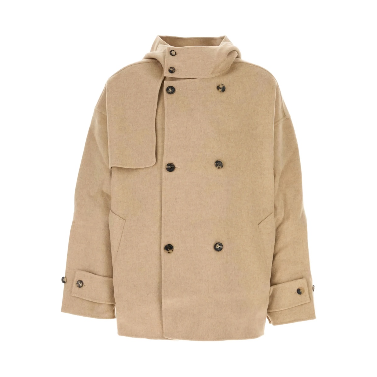 hooded wool double-breasted coat