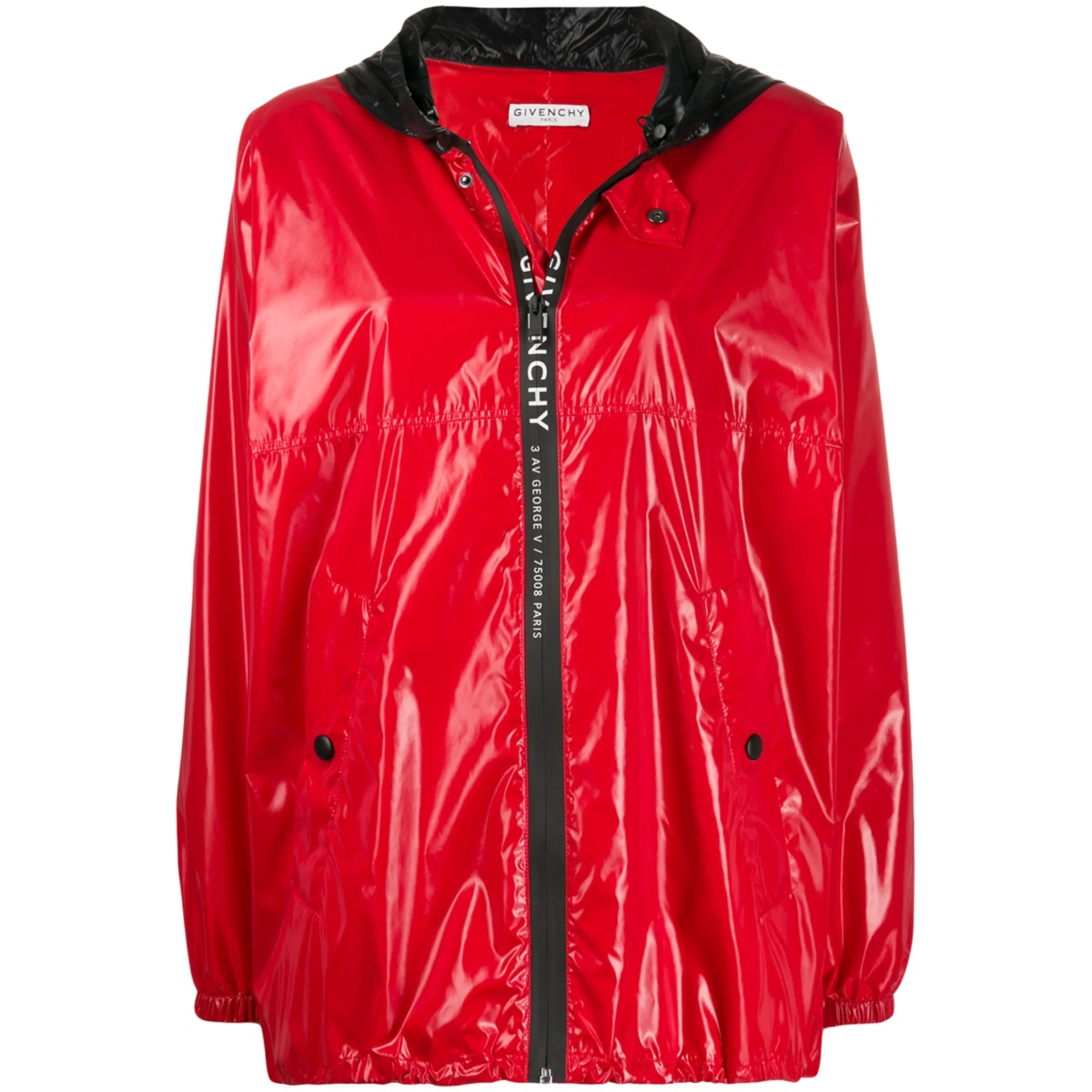 hooded zipped rain jacket