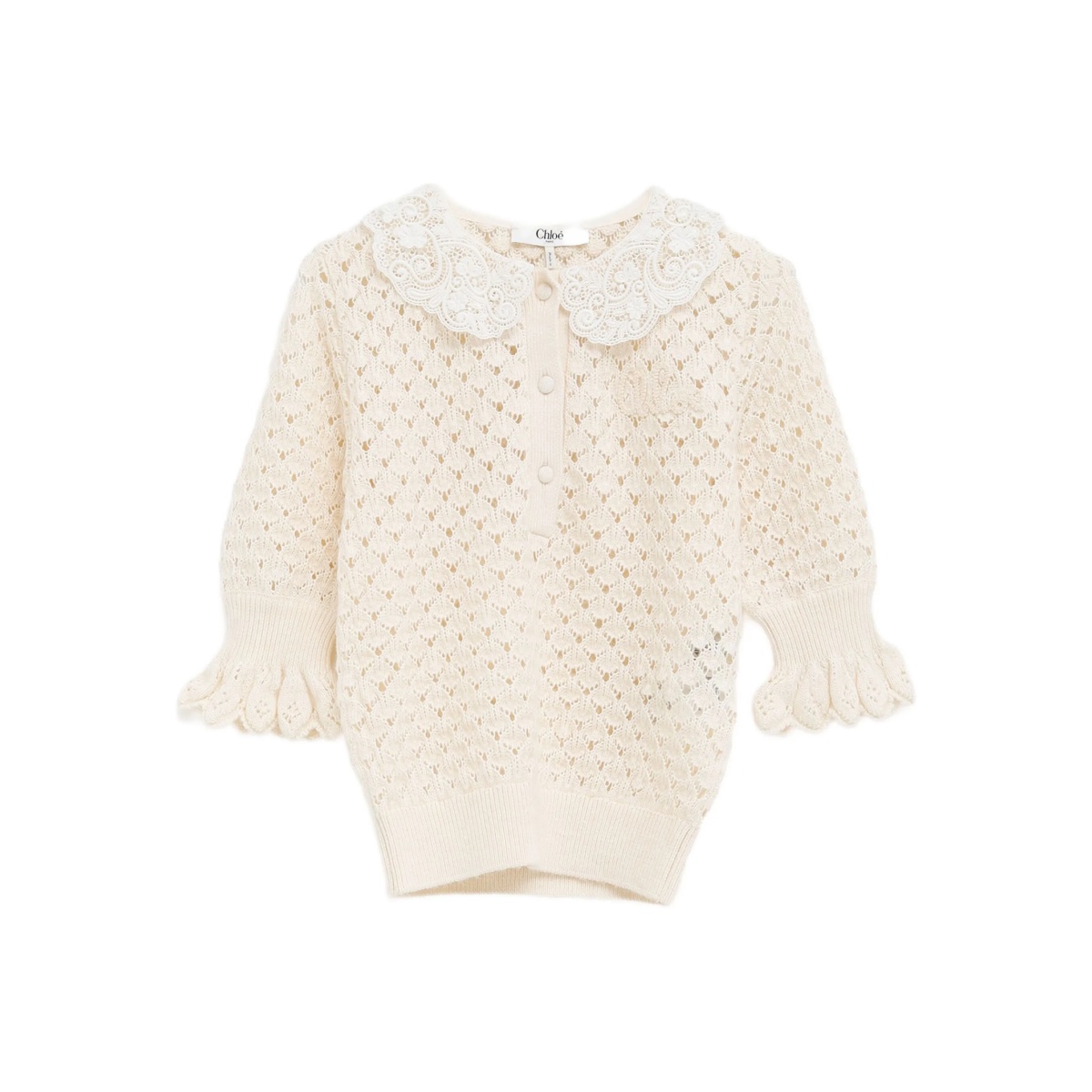 lace-collar open-knit sweater