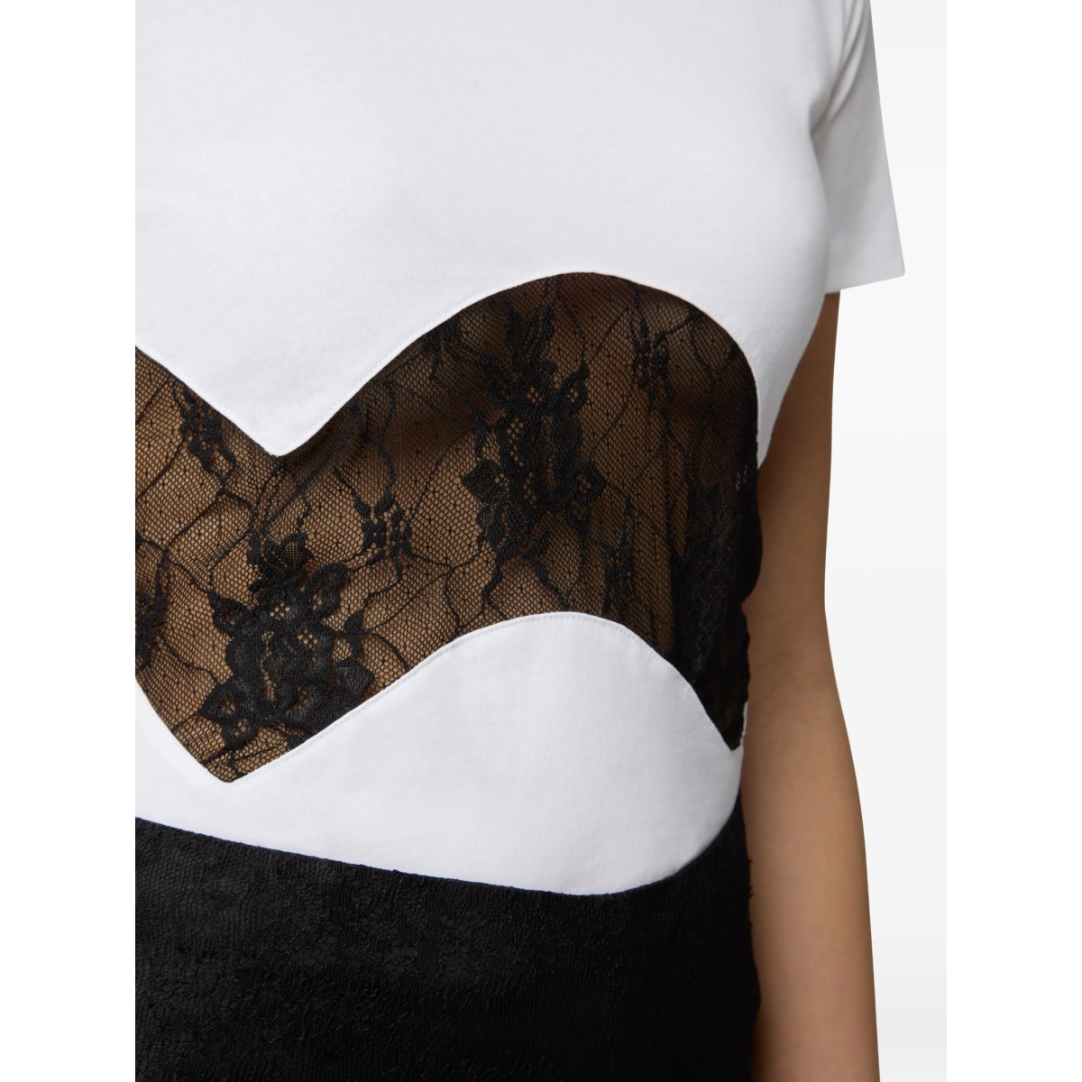 lace-insert cotton T-shirt - Img 5