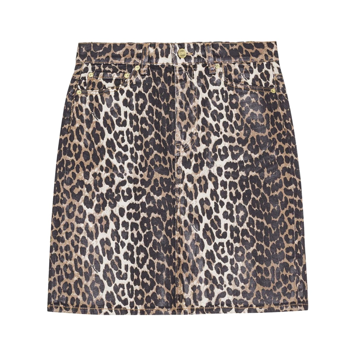 leopard-print denim midi skirt