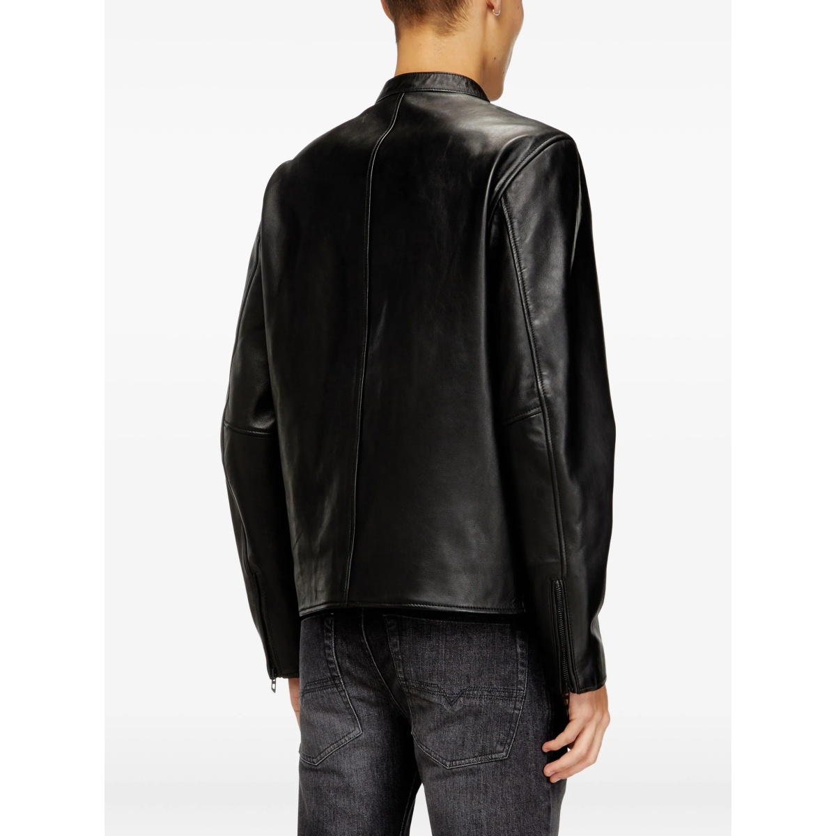 logo-embossed leather jacket - Img 4