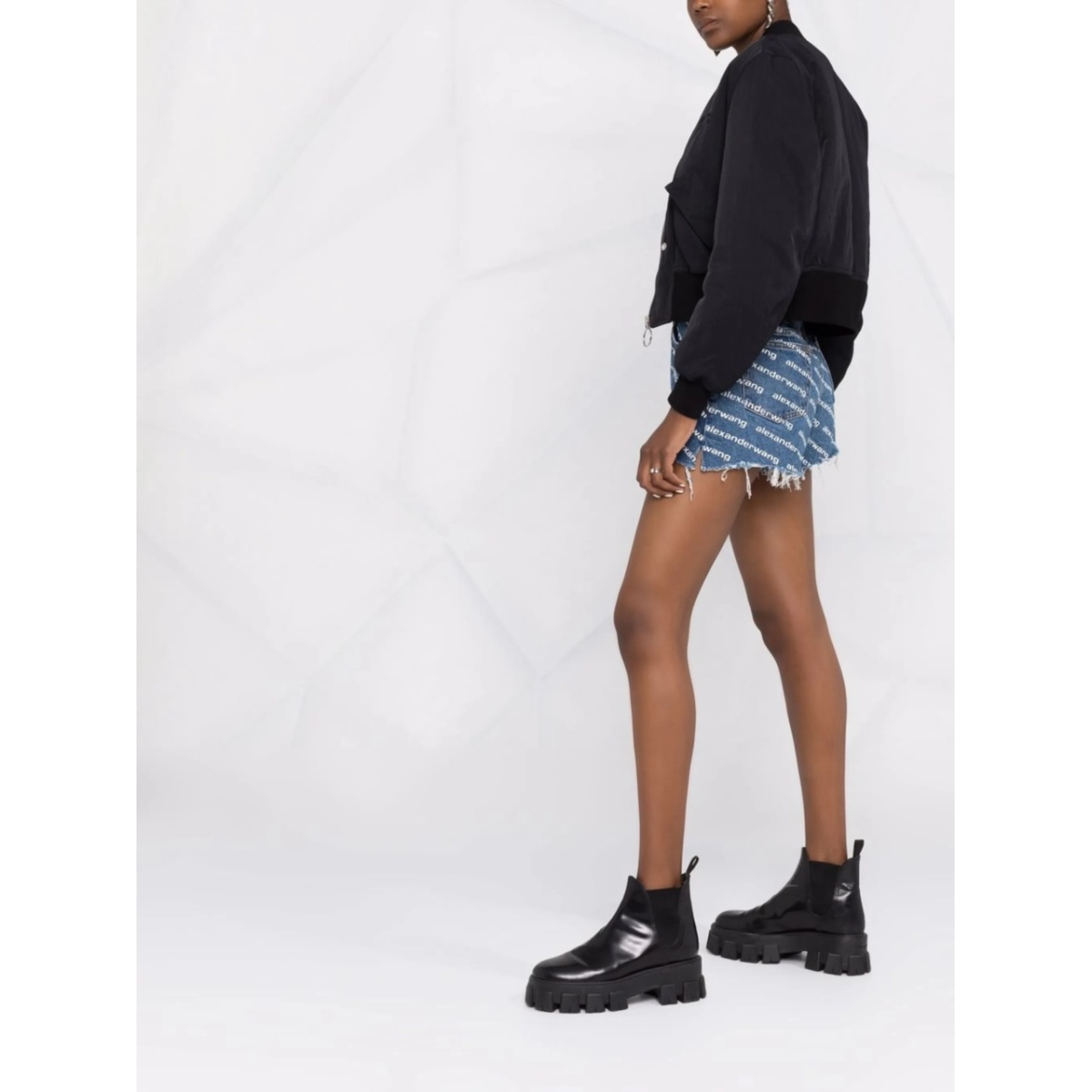 logo-print denim shorts - Img 4