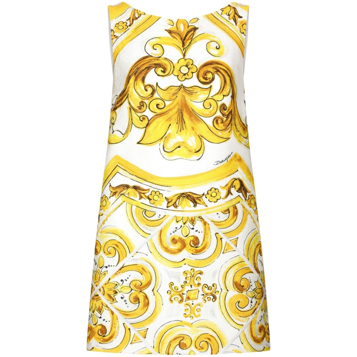 Majolica-print silk minidress