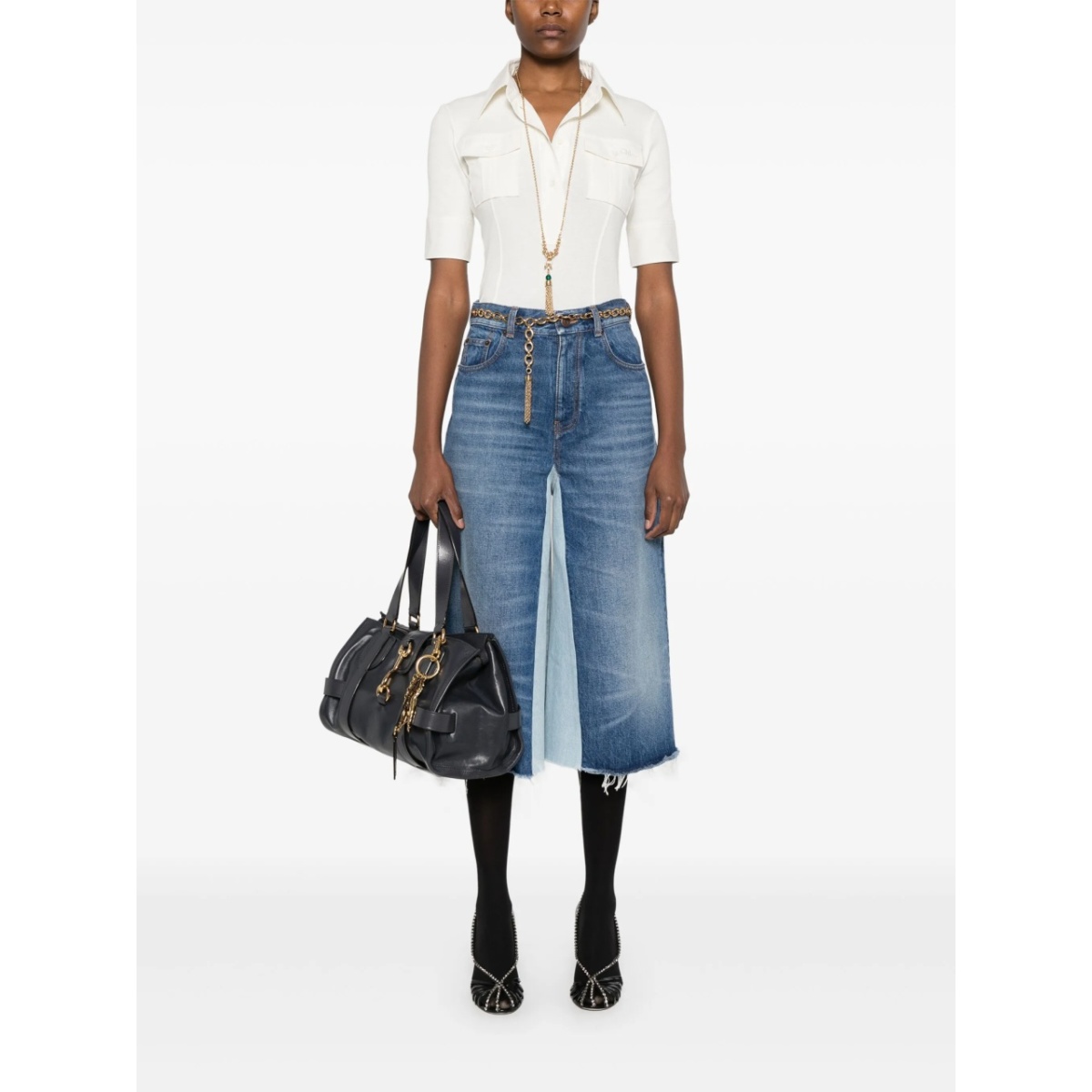 patchwork denim shorts - Img 2