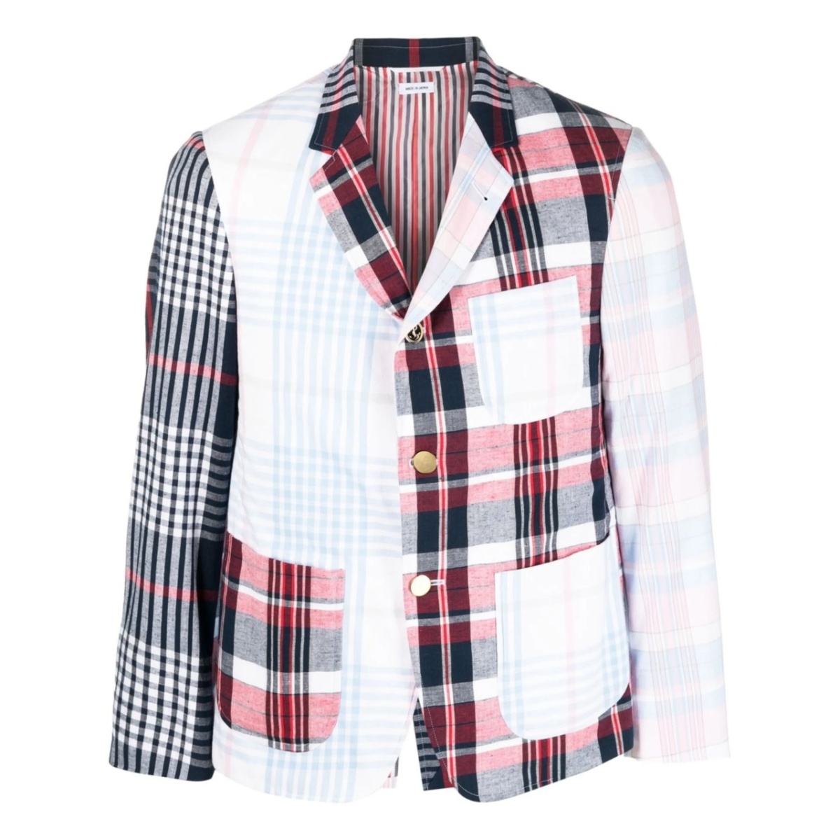 patchwork plaid-print blazer