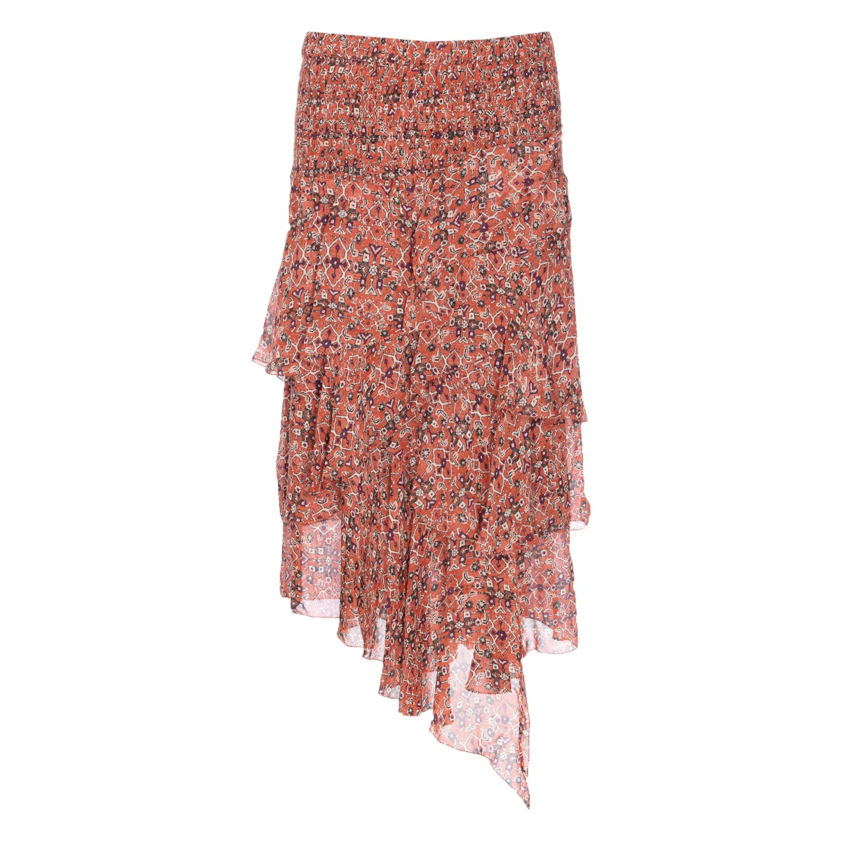 patterned ruffled midi skirt
