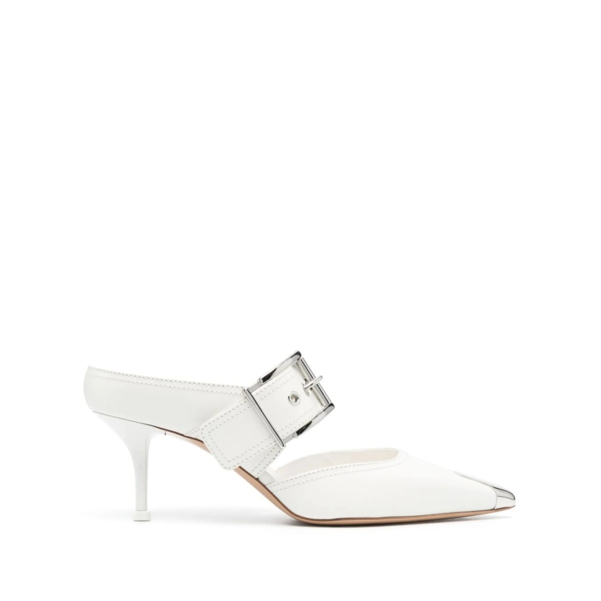 pointed-toe buckled mules