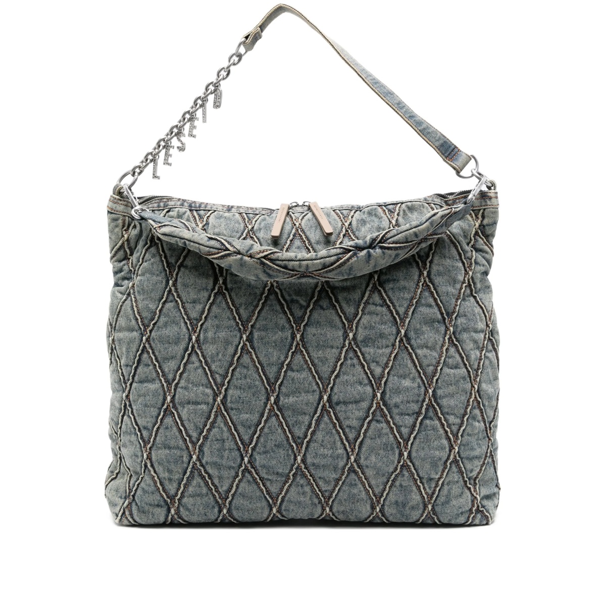quilted chain-embellished shoulder bag