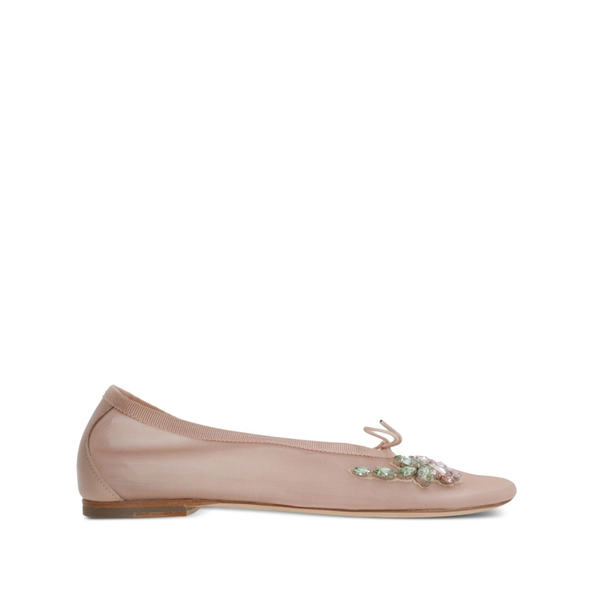 rhinestone-appliqué mesh ballet flats