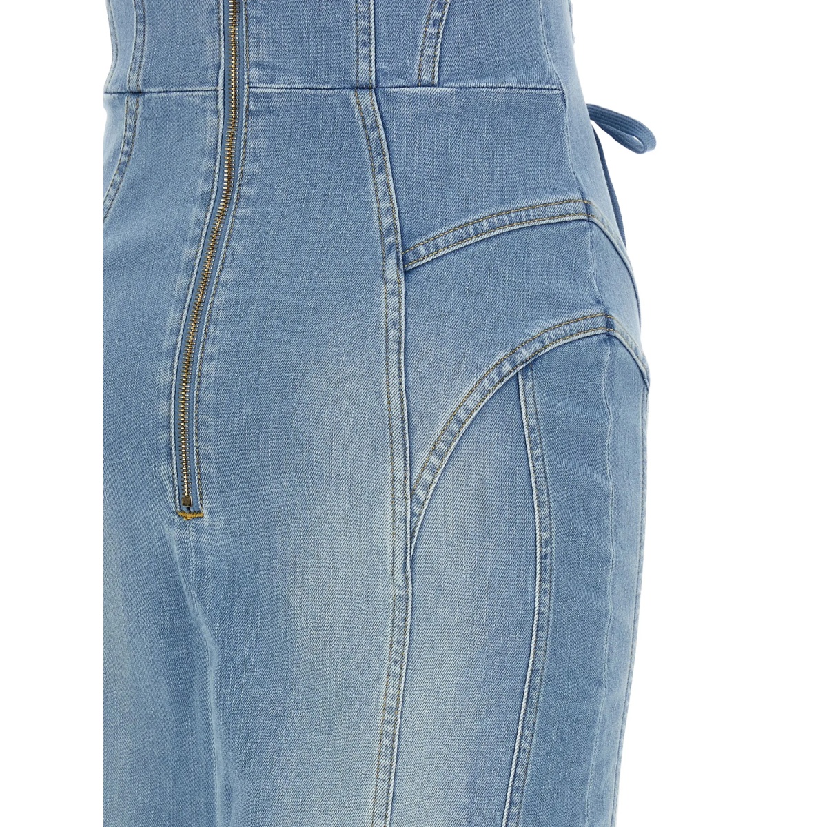stonewashed bustier denim midi fitted dress - Img 4