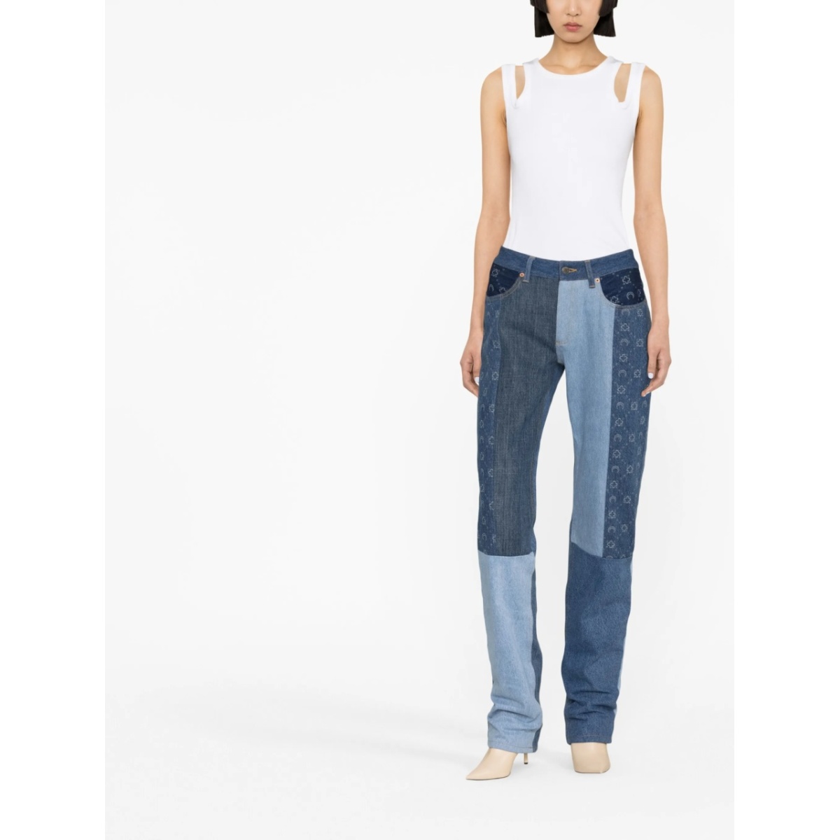 straight-leg patchwork jeans - Img 2