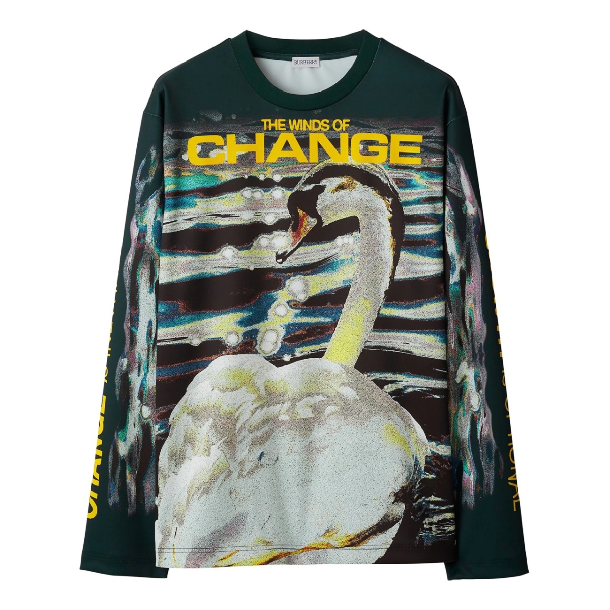 Swan-print long-sleeved T-shirt