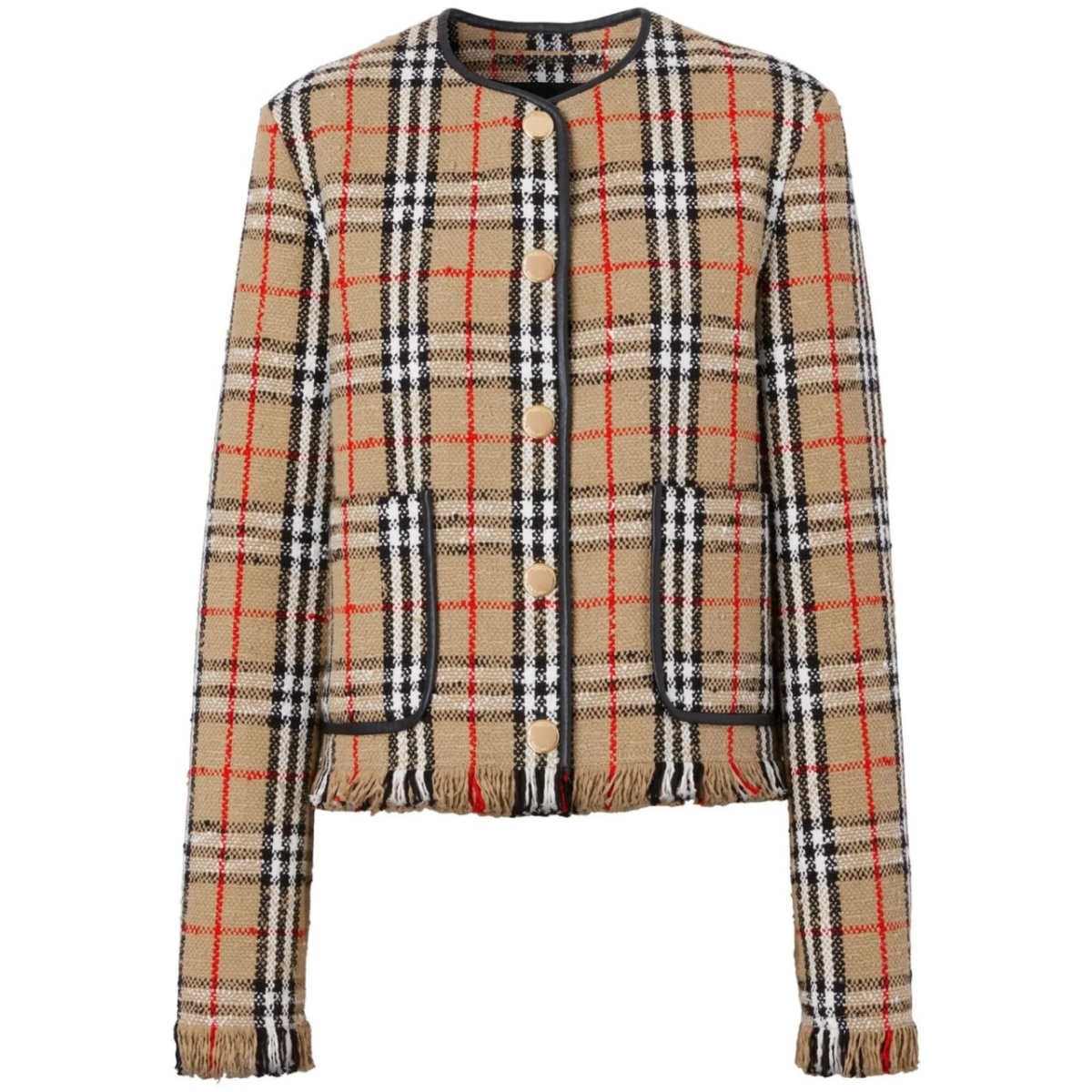 Vintage-Check Bouclé collarless jacket
