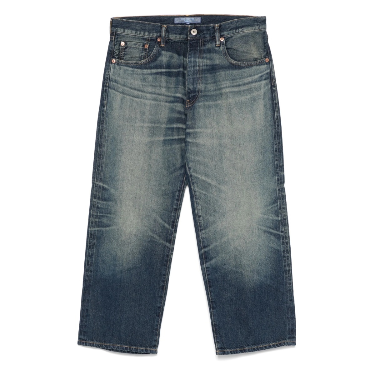 whiskering-effect jeans