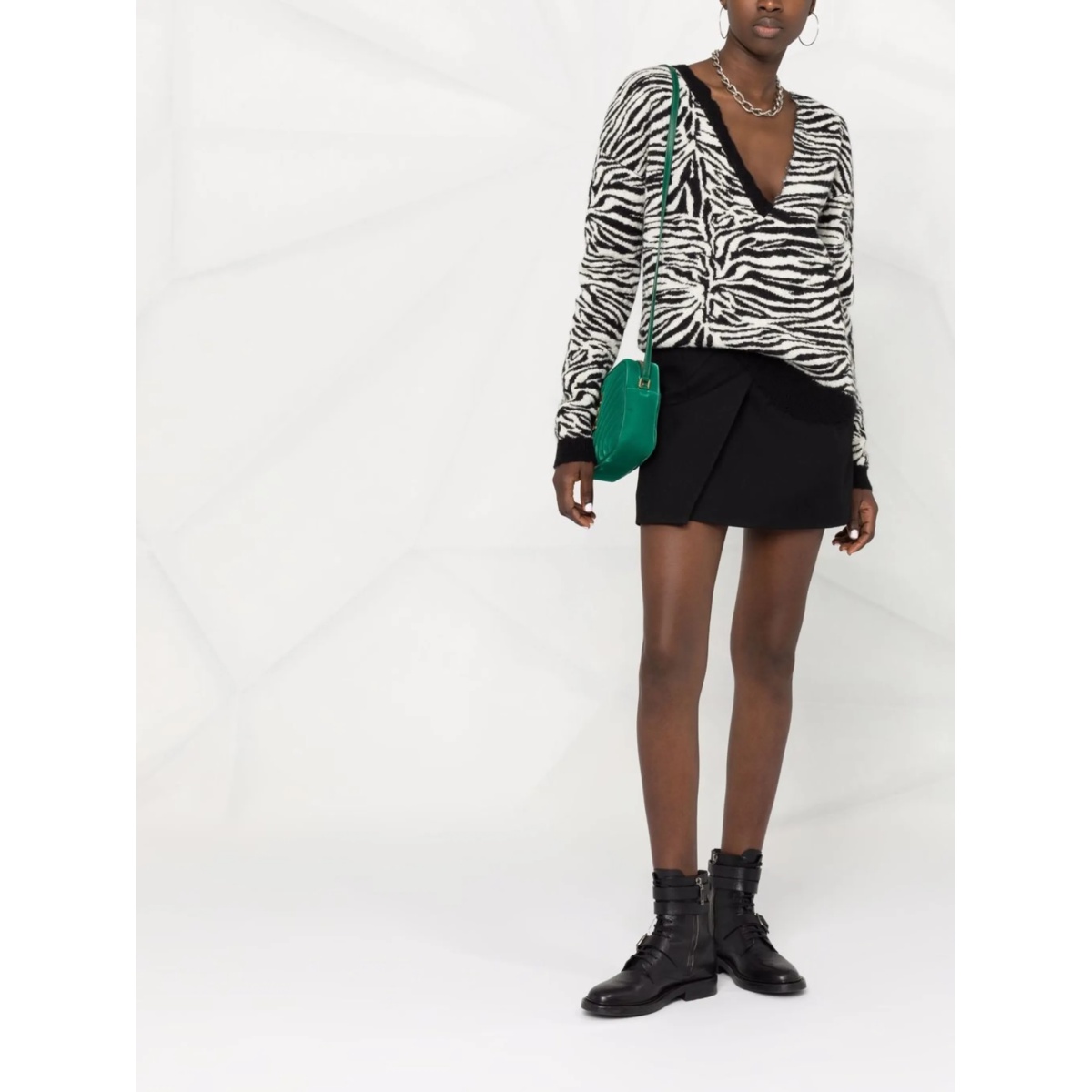 zebra-pattern ripped jumper - Img 2