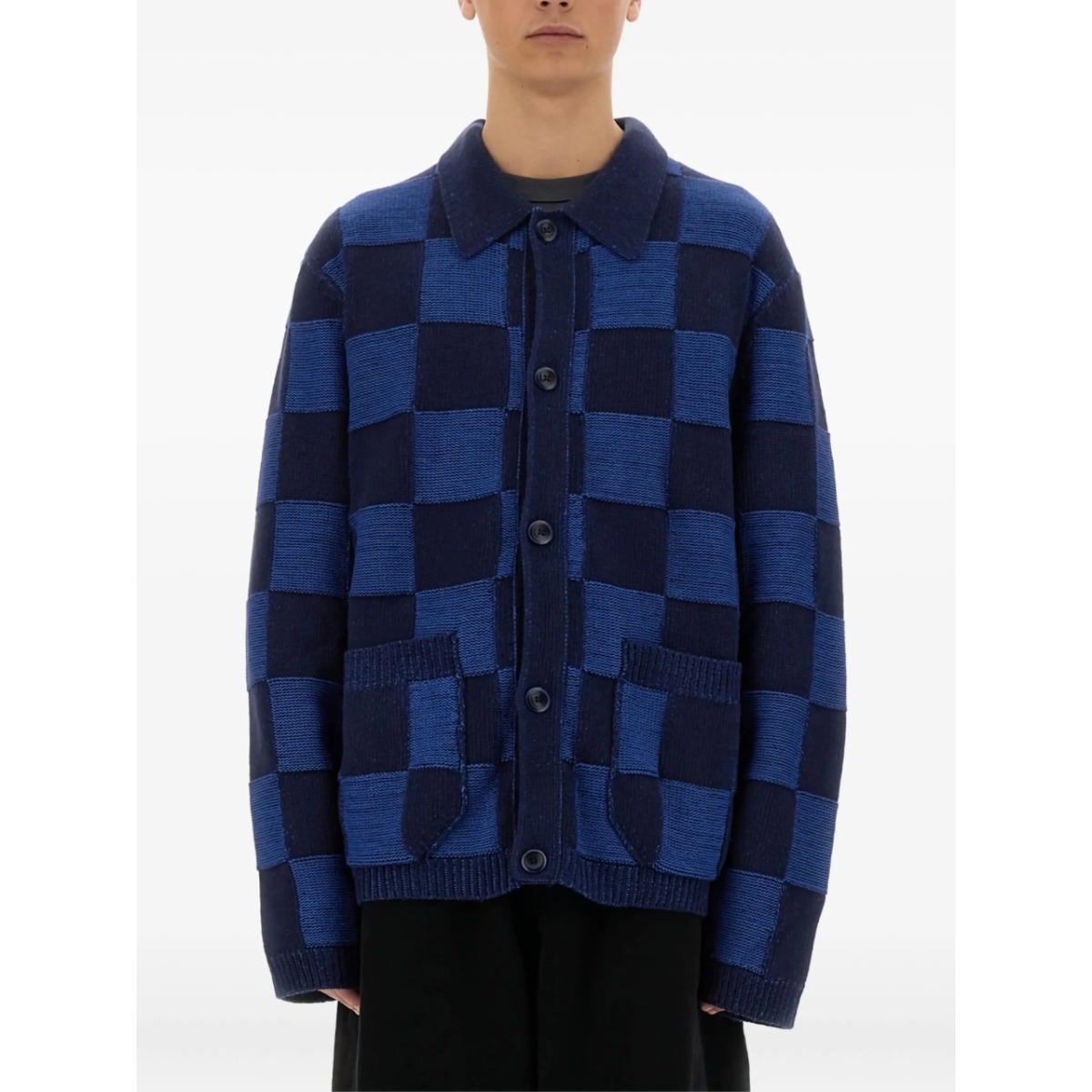 Baker check pattern knitted cardigan