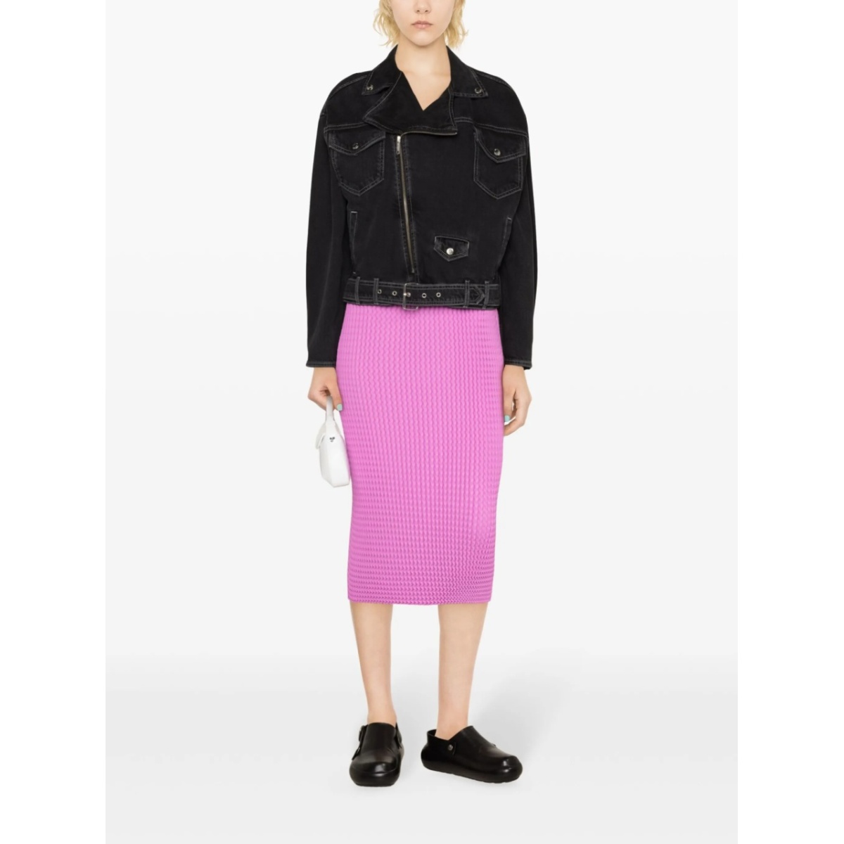 belted denim biker jacket - Img 2