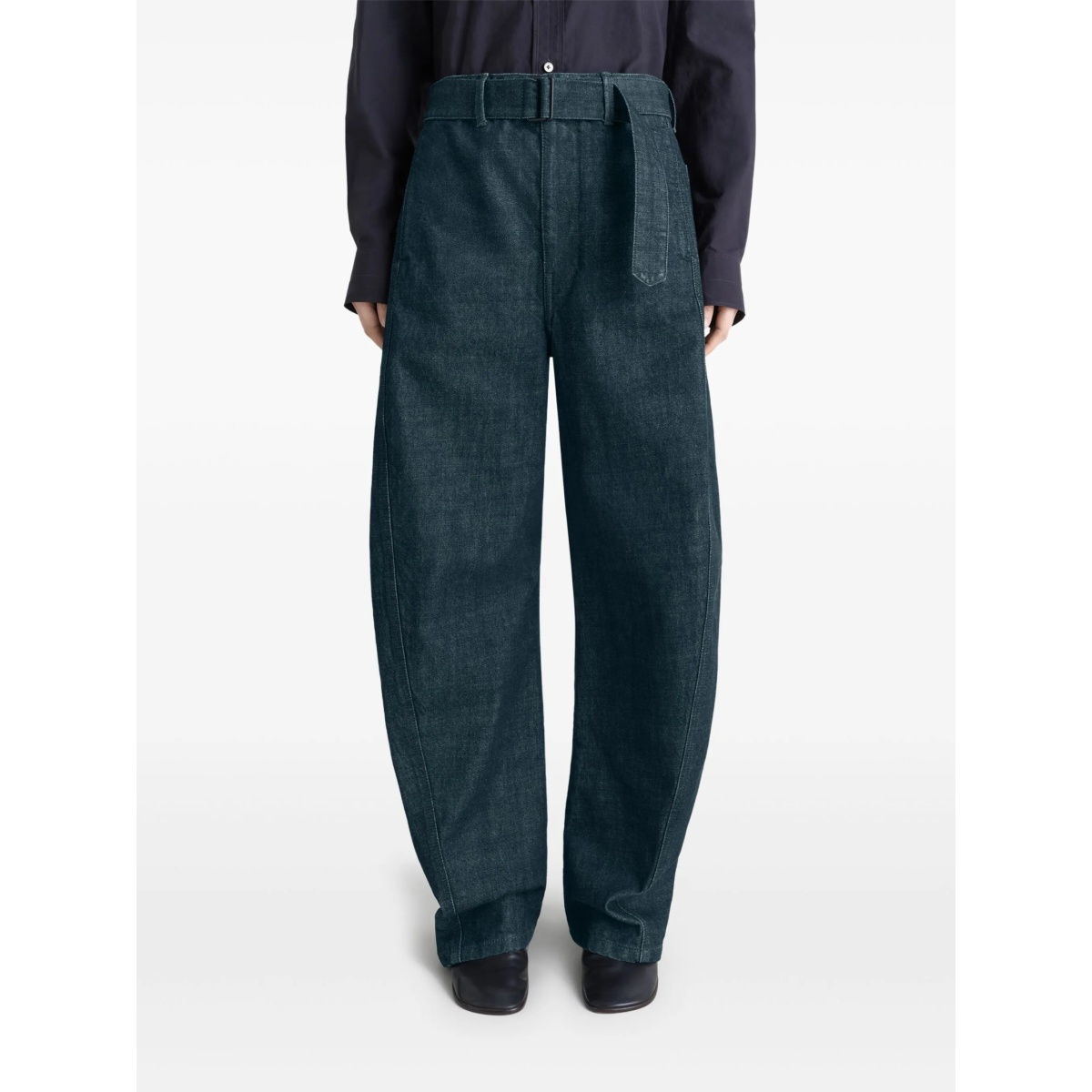 belted twisted denim trousers - Img 3