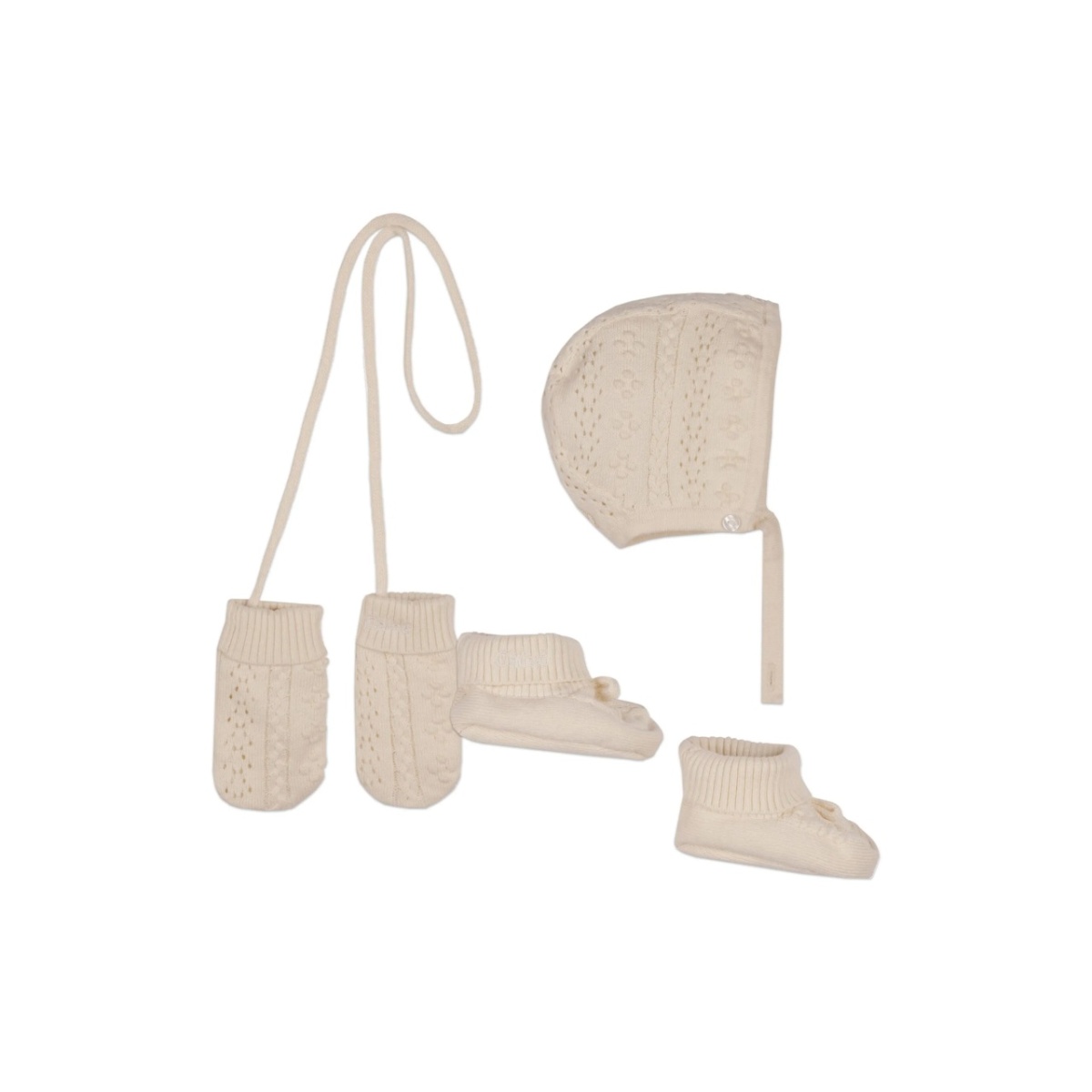bow-detail pointelle-knit hat set (set of three)