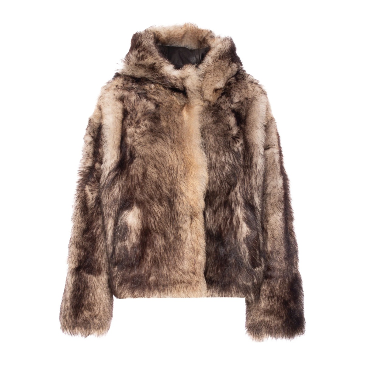 button-fastening hooded fur jacket