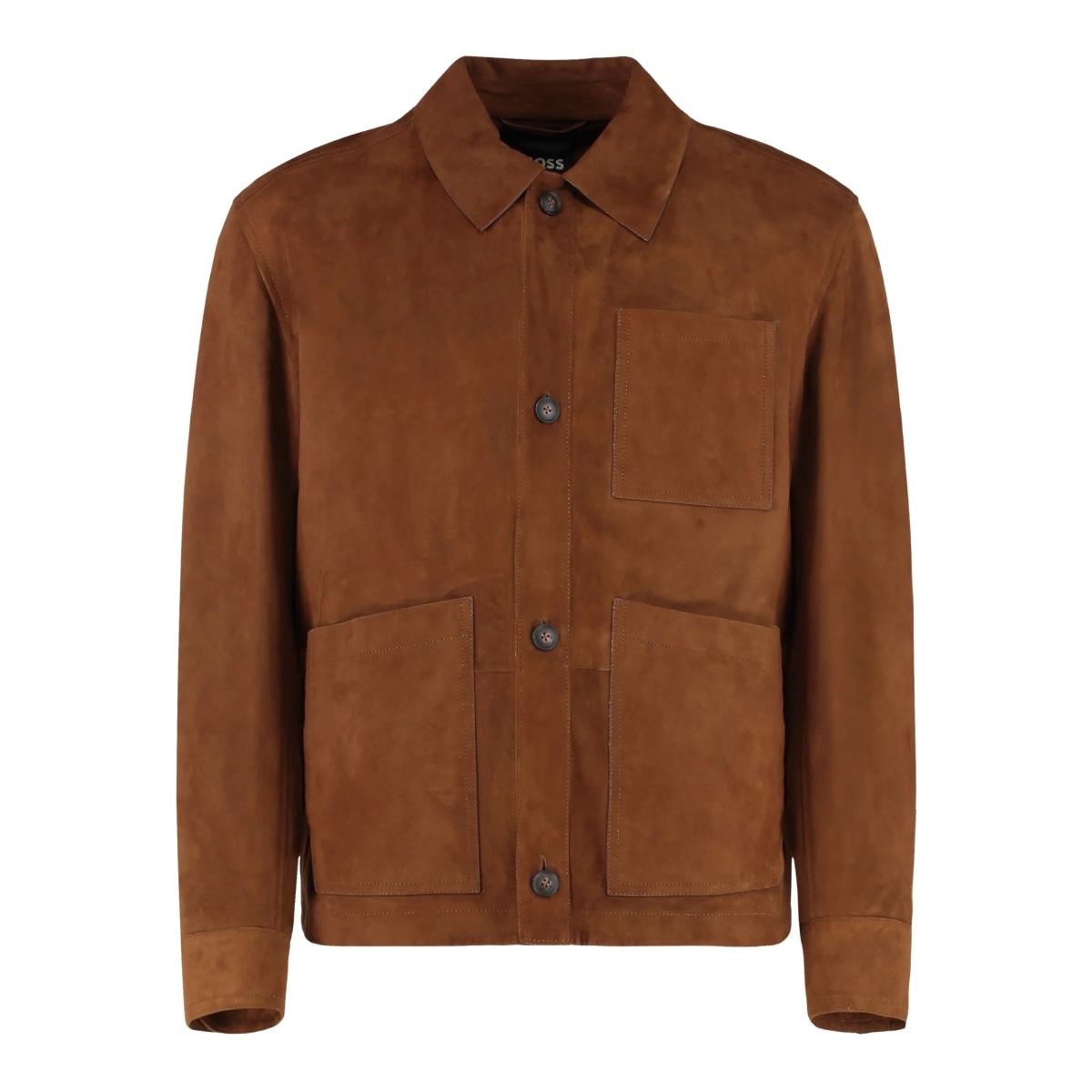 buttoned suede-leather jacket