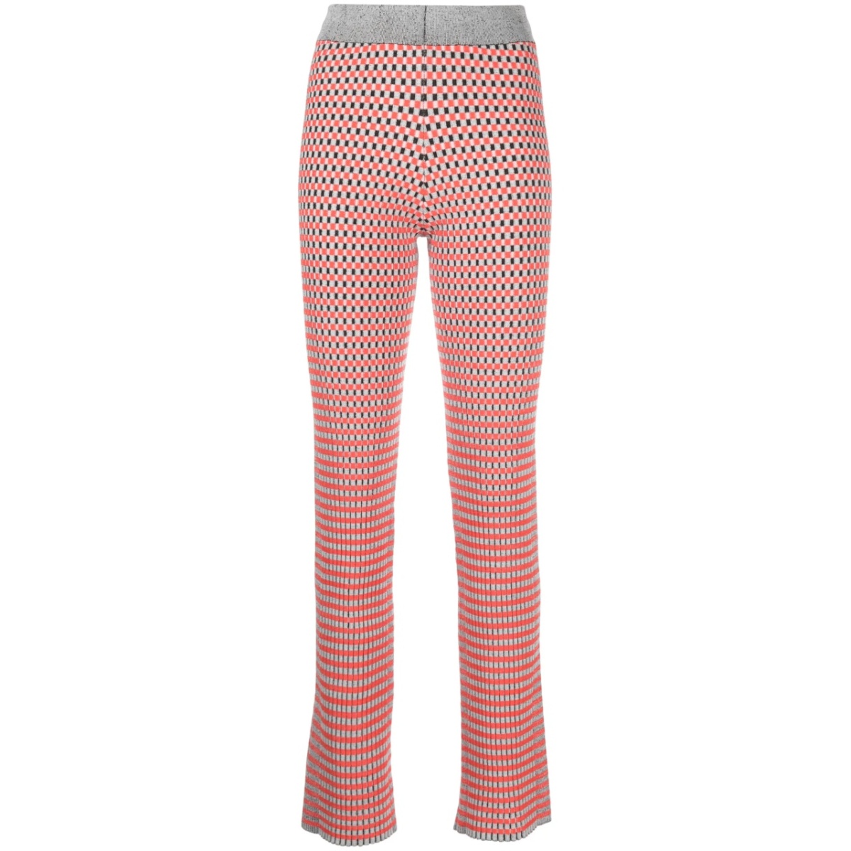 check-pattern ribbed-knit trousers