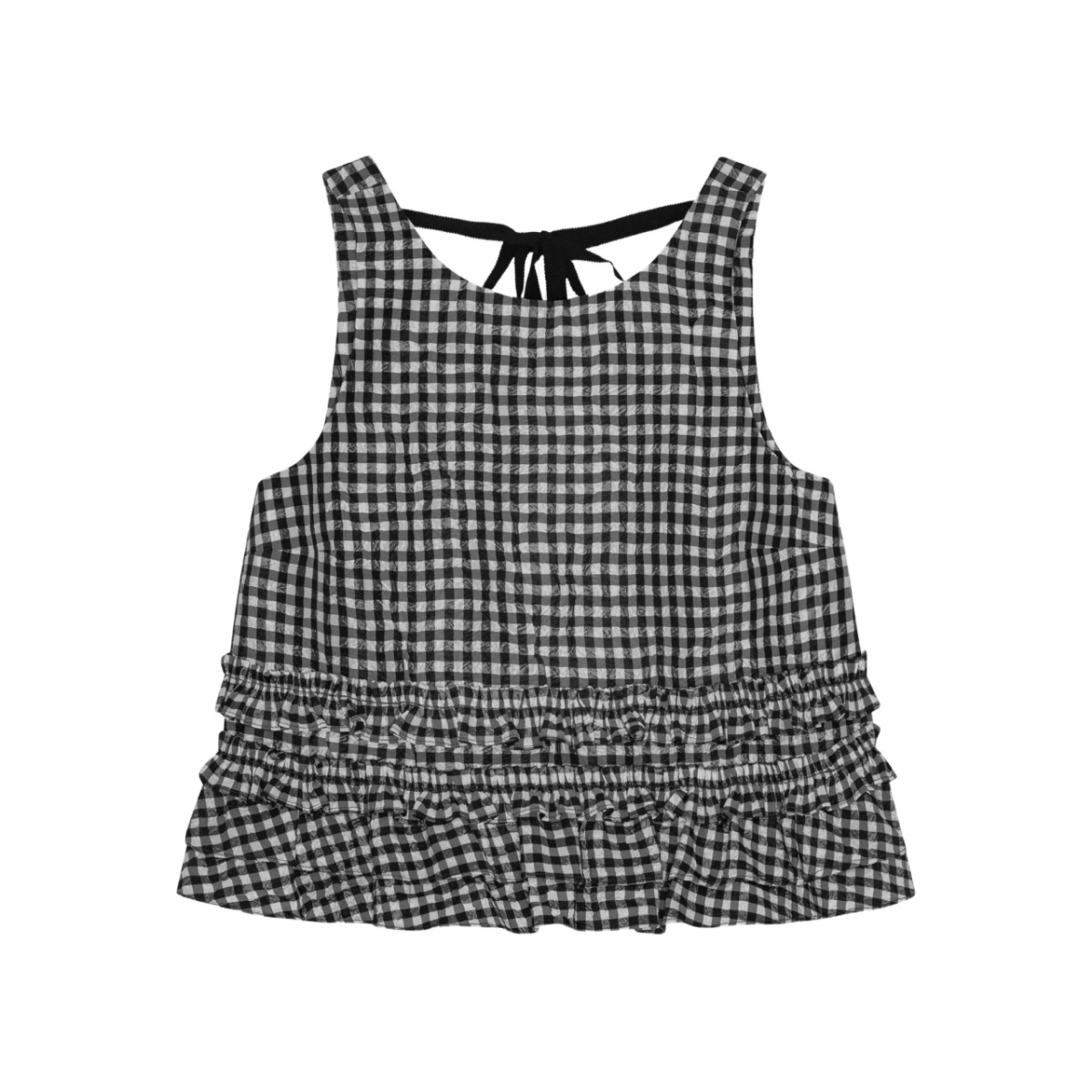 check-print ruffled top