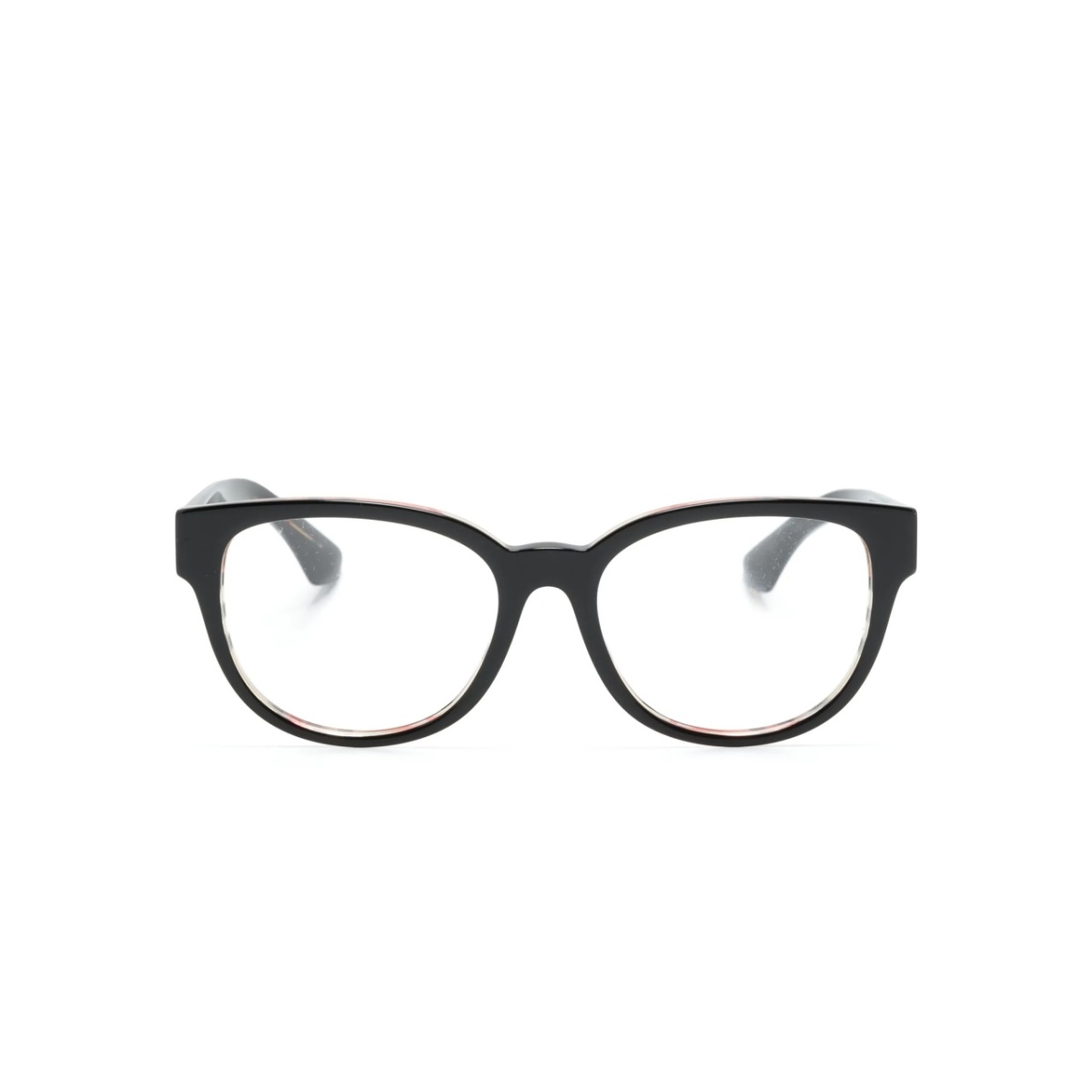 checked oval-frame glasses
