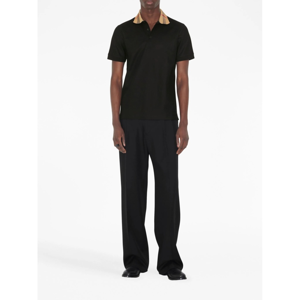checkered-collar cotton polo shirt - Img 5