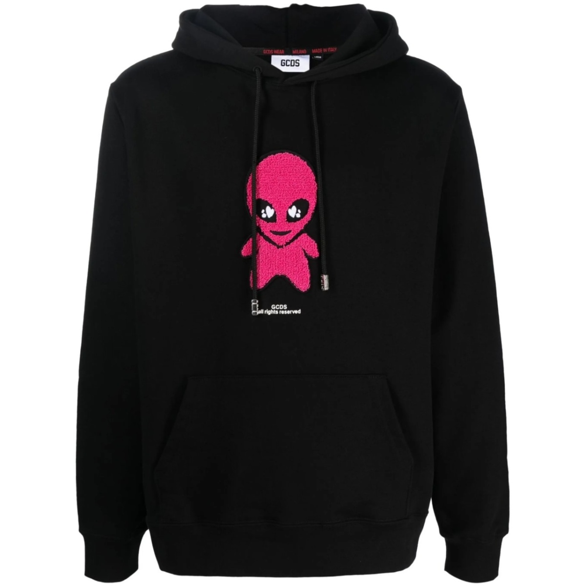 cotton alien-patch drawstring hoodie
