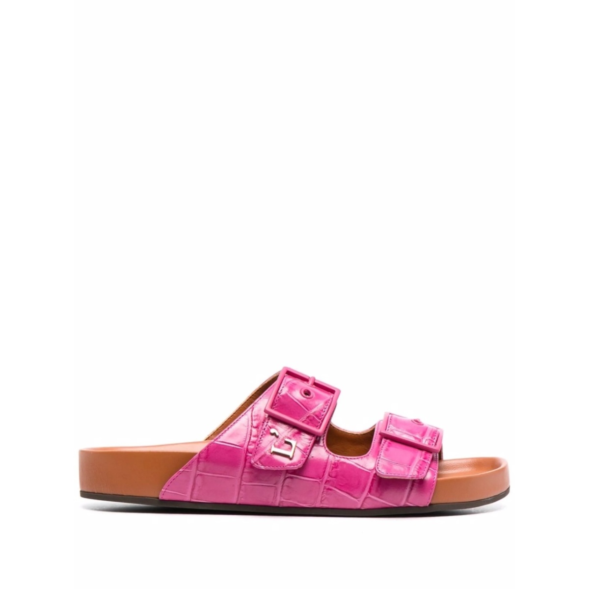 crocodile-embossed double strap sandals