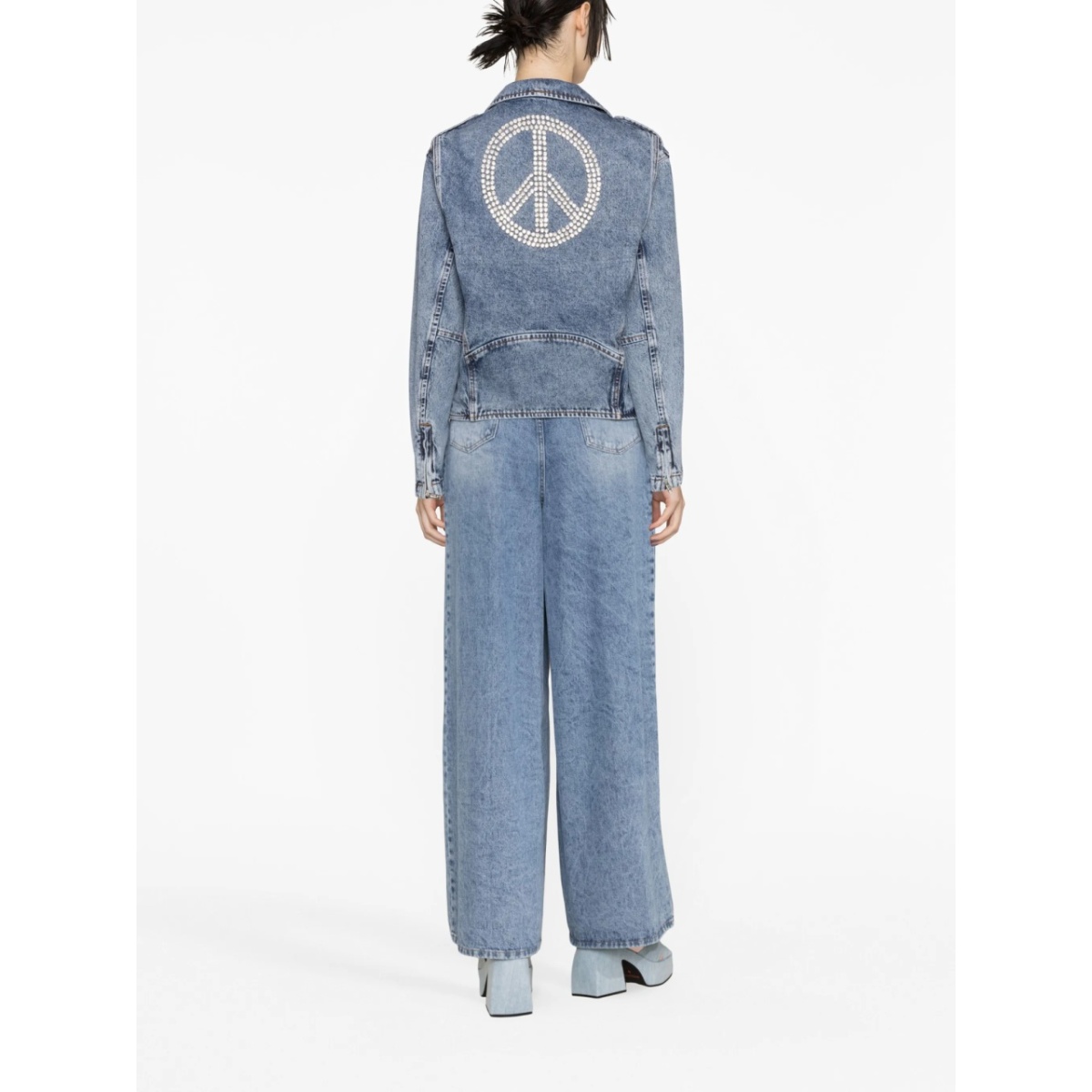 crystal-embellished denim biker jacket - Img 2