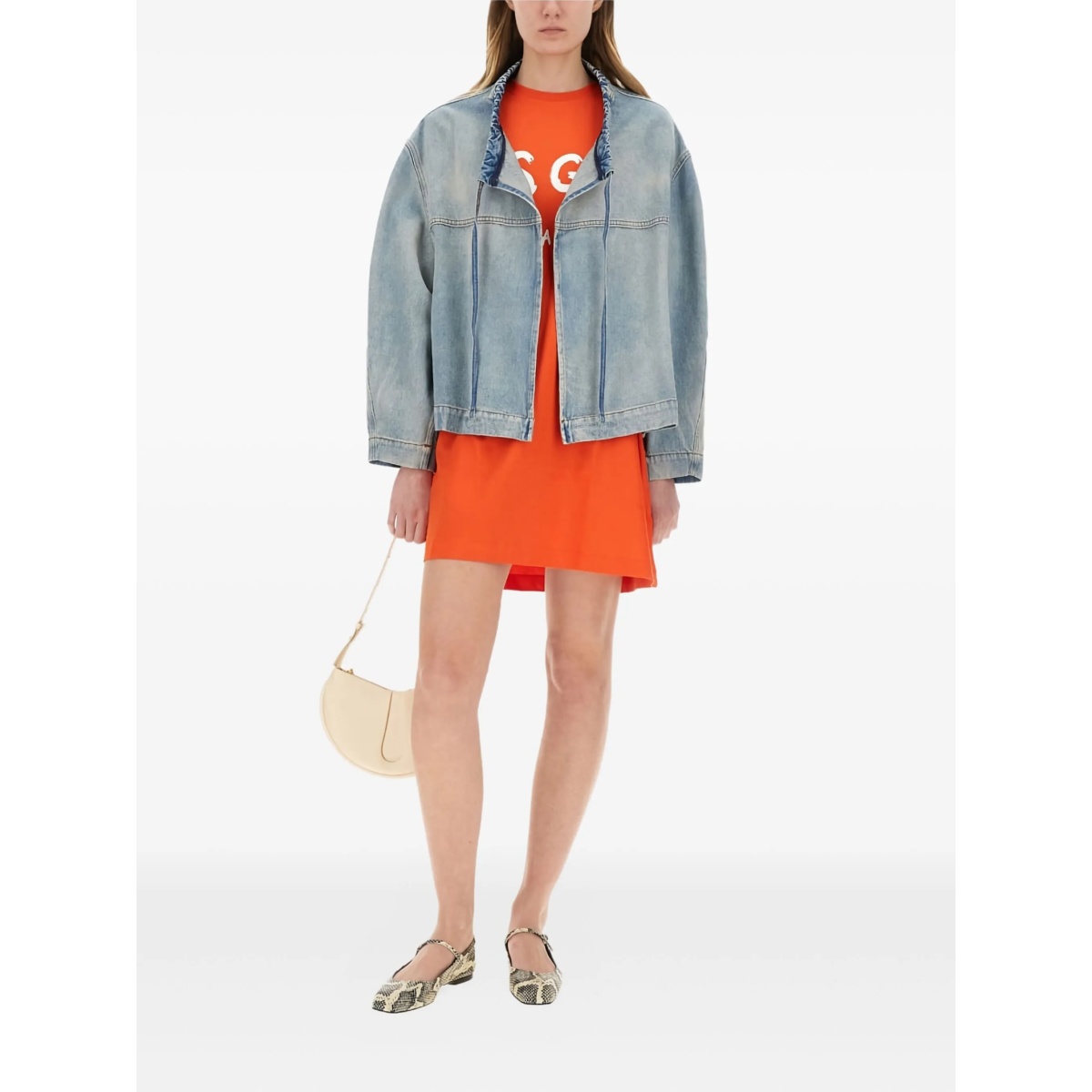 drawstring-collar denim jacket - Img 2