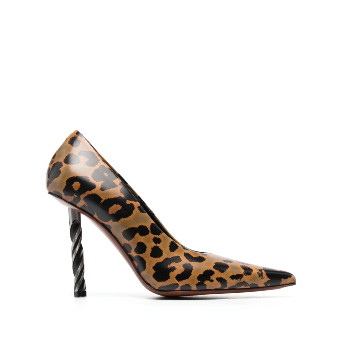 drill-heel leopard-print pumps